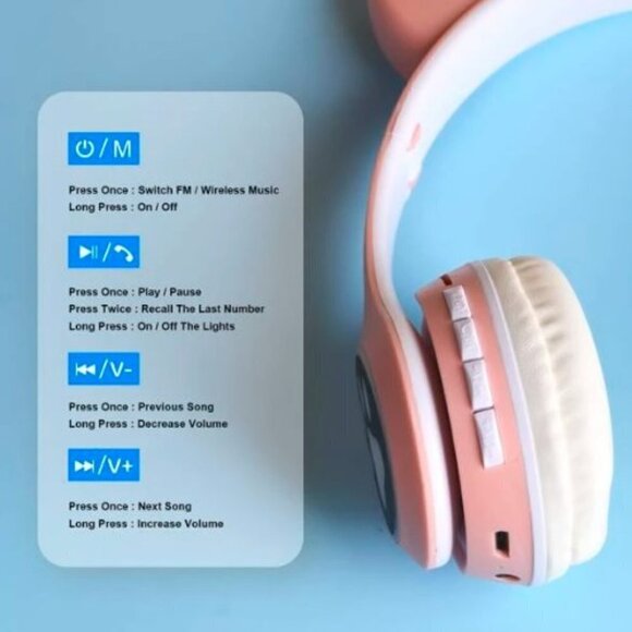 Cat Ear Lighted Headphones Wireless Pink - Picture 4 of 4